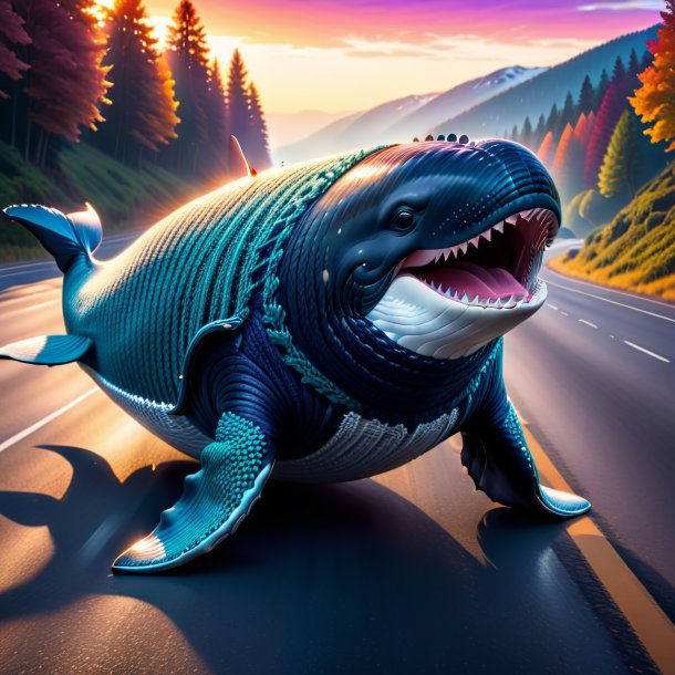 Photo of a whale in a sweater on the road