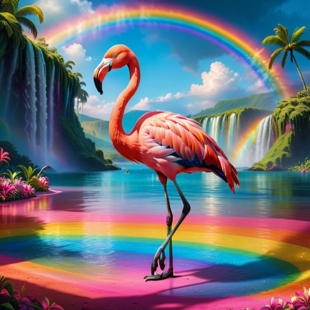 Photo of a playing of a flamingo on the rainbow