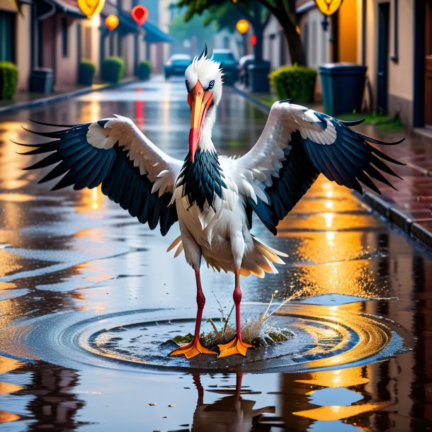 Image d'une colère d'une cigogne dans la flaque