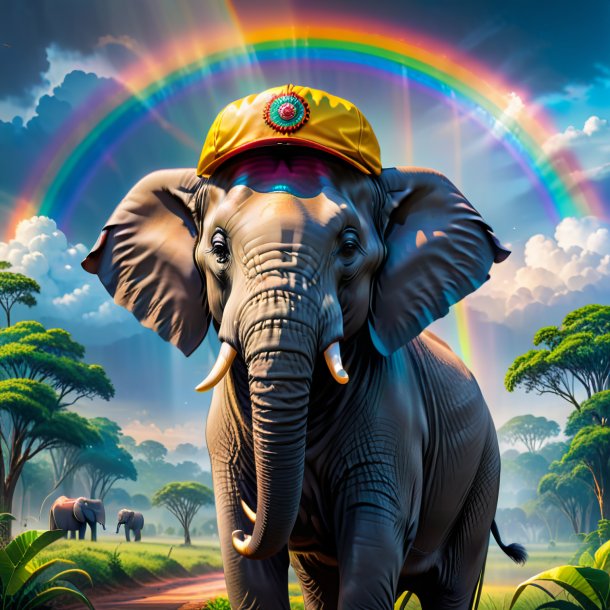 Picture of a elephant in a cap on the rainbow