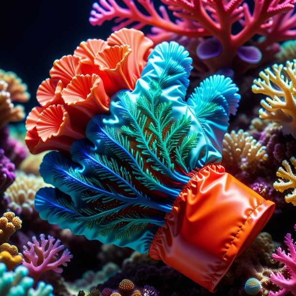 Portrait of a coral gloves from polyethylene