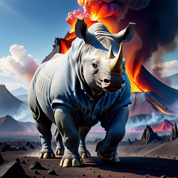 Image of a rhinoceros in a jeans in the volcano