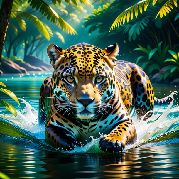 Pic of a swimming of a jaguar in the park