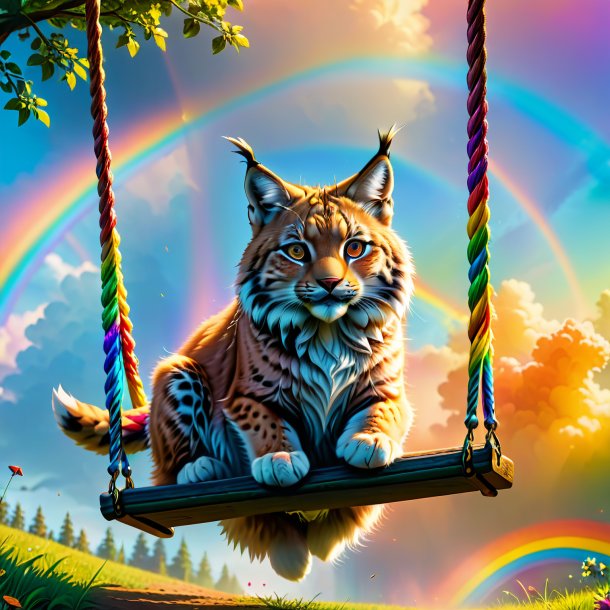 Picture of a swinging on a swing of a lynx on the rainbow