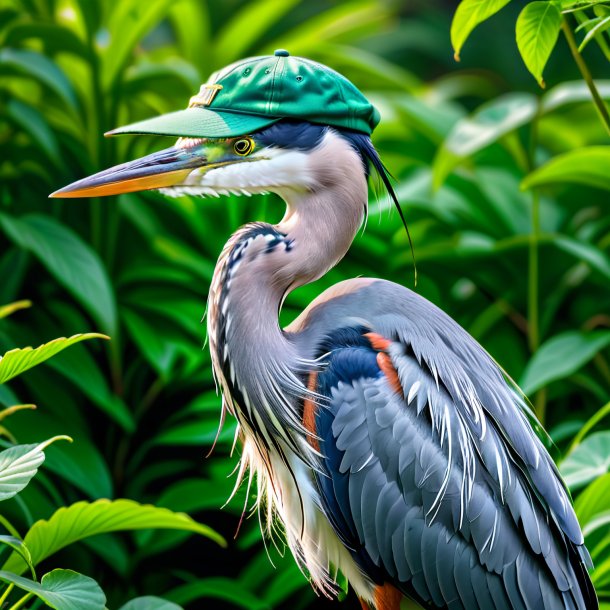 Foto de una garza en una gorra verde