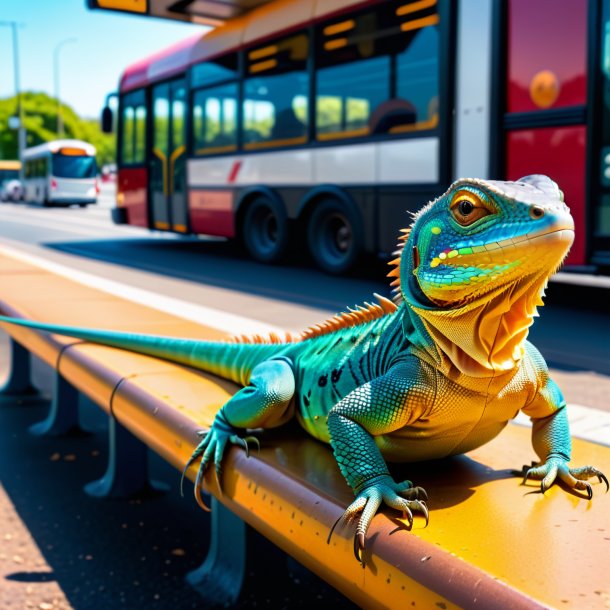 Imagen de un descanso de un lagarto en la parada de autobús