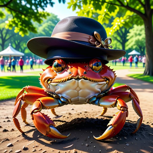 Foto de un cangrejo en un sombrero en el parque