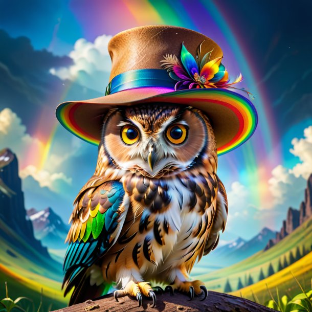 Image of a owl in a hat on the rainbow