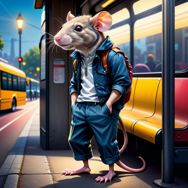 Illustration of a rat in a trousers on the bus stop