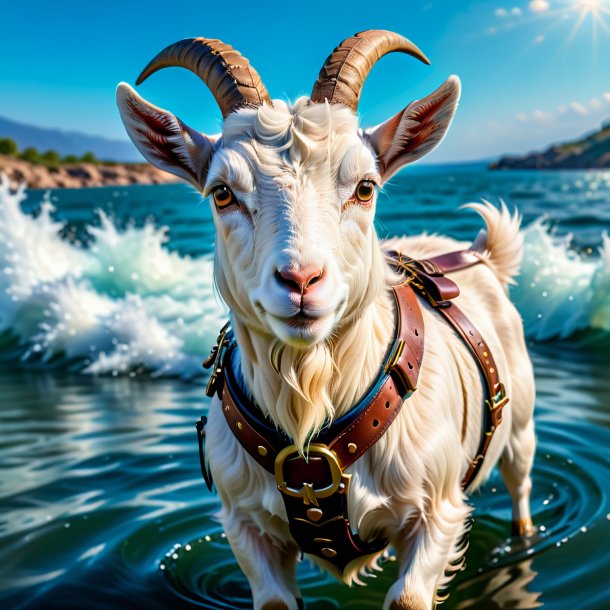 Pic of a goat in a belt in the water