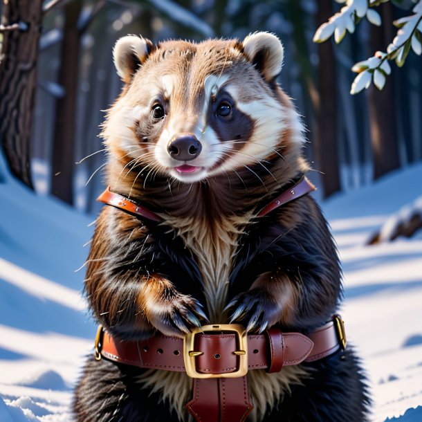 Foto de un tejón en un cinturón en la nieve