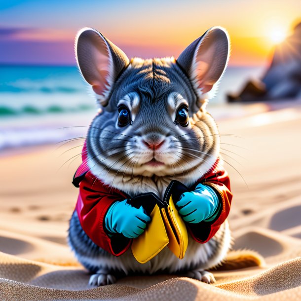 Photo d'une chinchillas dans un gants sur la plage