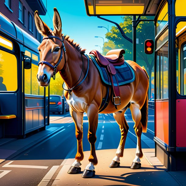 Illustration of a mule in a trousers on the bus stop