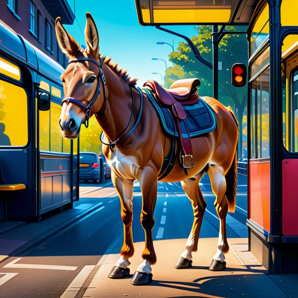 Illustration d'une mule dans un pantalon sur l'arrêt de bus