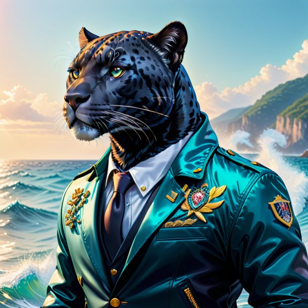 Drawing of a panther in a jacket in the sea