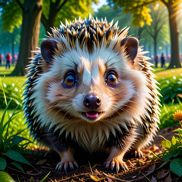 Image of a crying of a hedgehog in the park