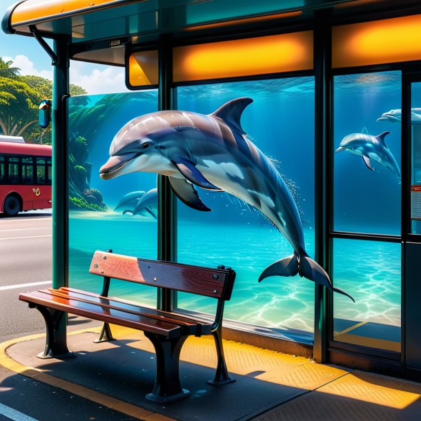 Imagem de um comer de um golfinho no ponto de ônibus