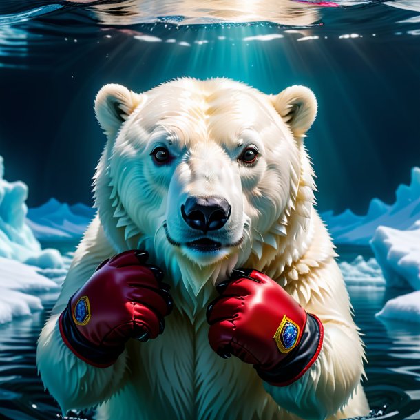 Picture of a polar bear in a gloves in the water