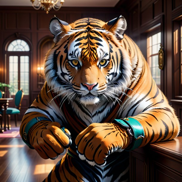 Drawing of a tiger in a gloves in the house