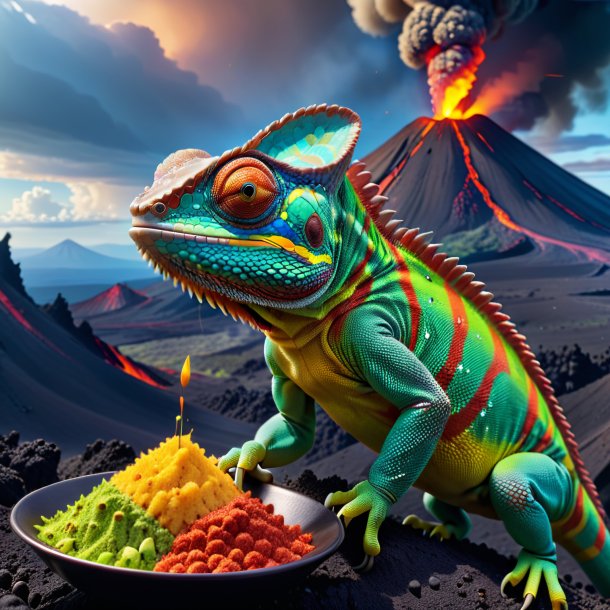 Image of a eating of a chameleon in the volcano