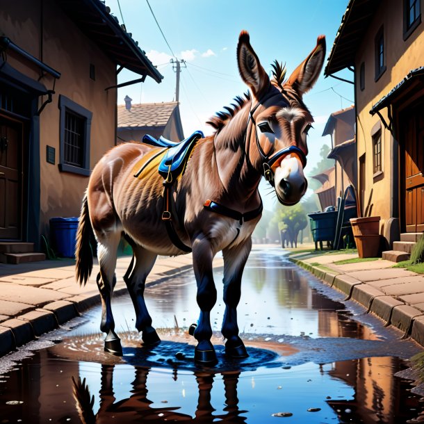 Drawing of a donkey in a gloves in the puddle