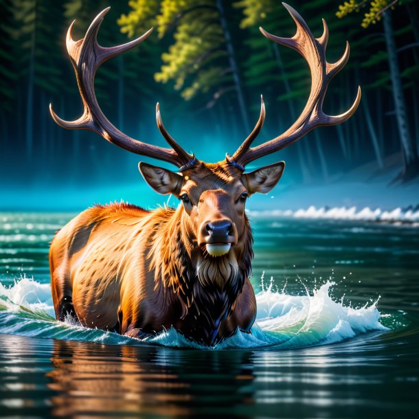 Pic d'un wapiti dans un chapeau dans l'eau