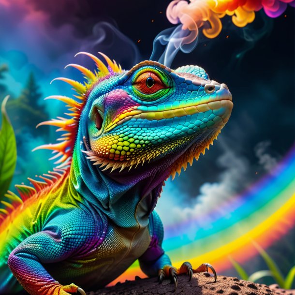 Image of a smoking of a lizard on the rainbow