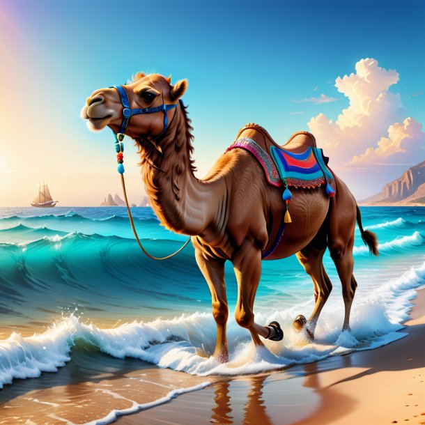 Illustration of a camel in a shoes in the sea