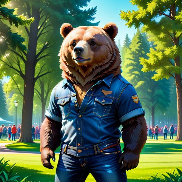 Ilustração de um urso em um jeans no parque