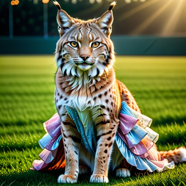 Image of a lynx in a dress on the field