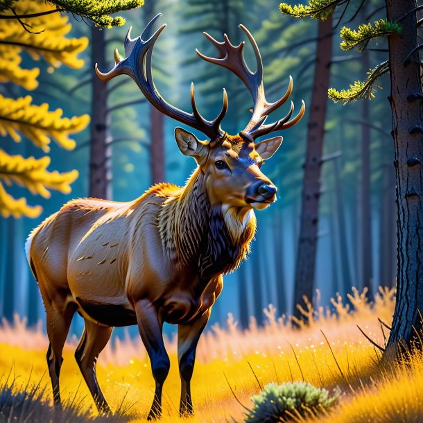 Foto de un alce en un cinturón amarillo