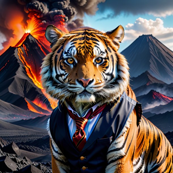 Photo of a tiger in a vest in the volcano