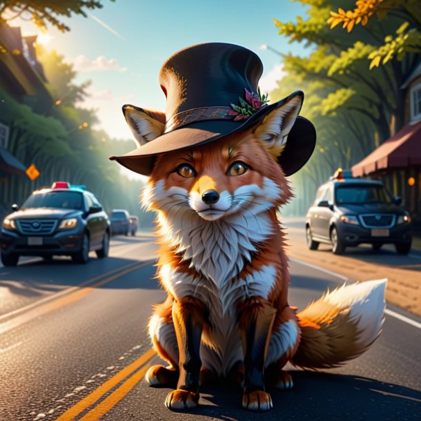 Drawing of a fox in a hat on the road