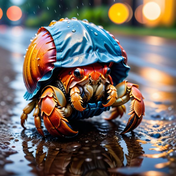 Photo of a hermit crab in a trousers in the puddle