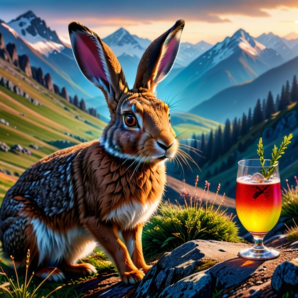 Image of a drinking of a hare in the mountains