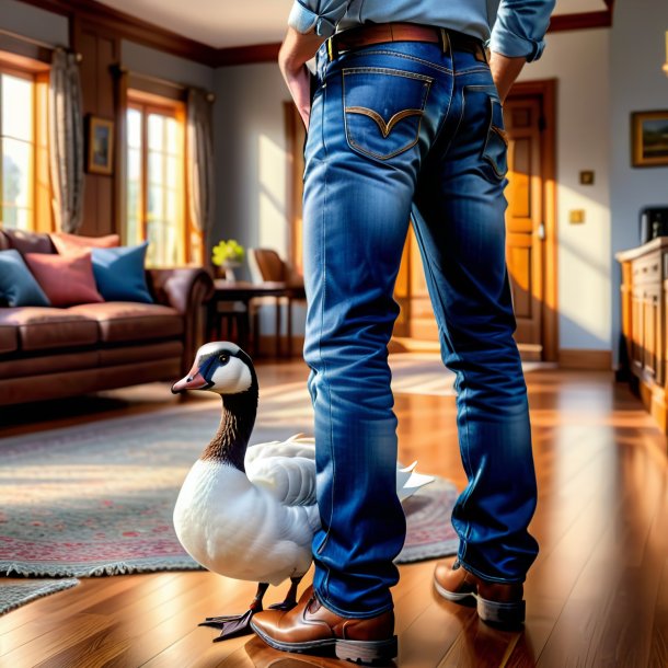 Pic of a goose in a jeans in the house