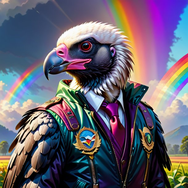 Illustration of a vulture in a jacket on the rainbow