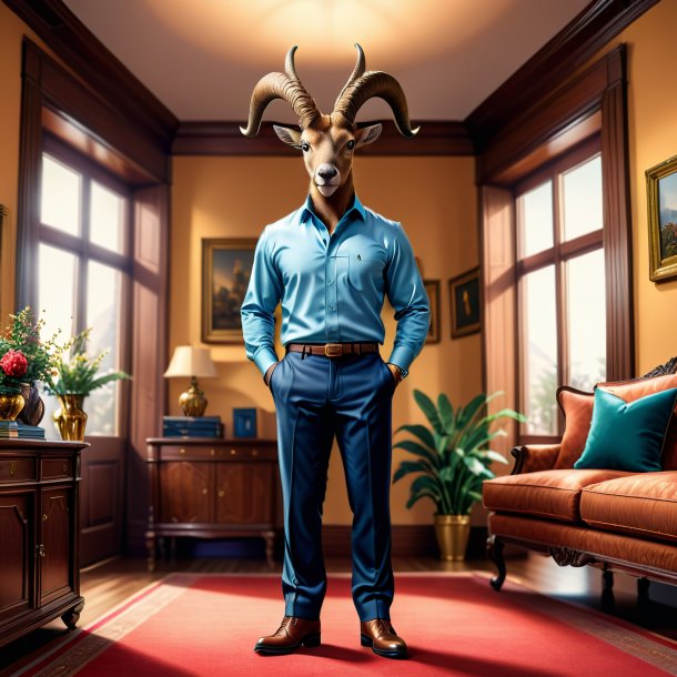 Illustration of a ibex in a trousers in the house