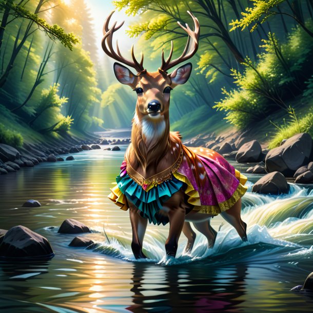 Illustration of a deer in a skirt in the river