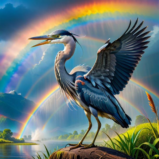 Picture of a angry of a heron on the rainbow