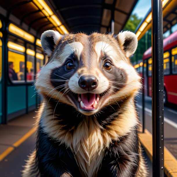 Image of a smiling of a badger on the bus stop