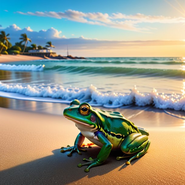 Image d'une attente d'une grenouille sur la plage