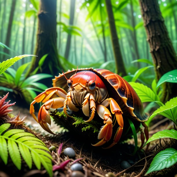 Image d'une baignade d'un crabe ermite dans la forêt