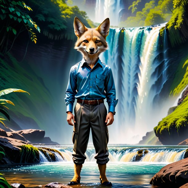 Photo of a jackal in a trousers in the waterfall