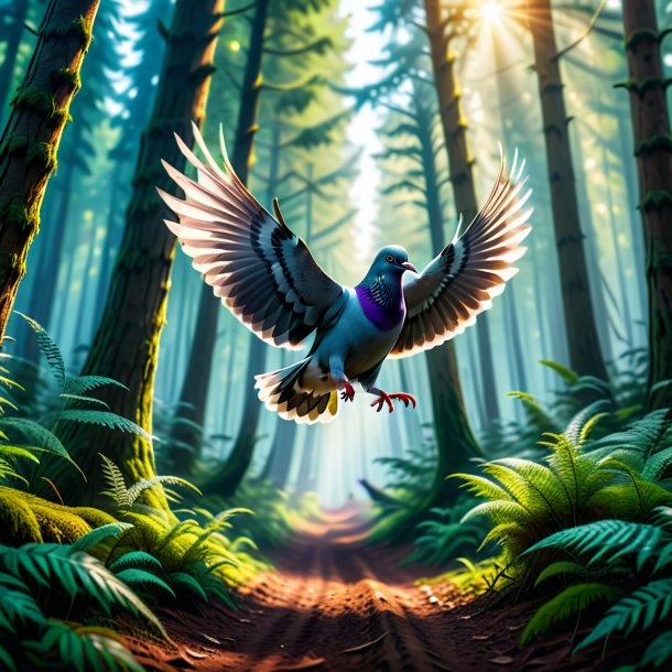 Picture of a jumping of a pigeon in the forest