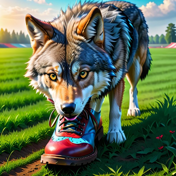 Image of a wolf in a shoes on the field