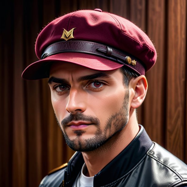 Portrait of a maroon cap from wood