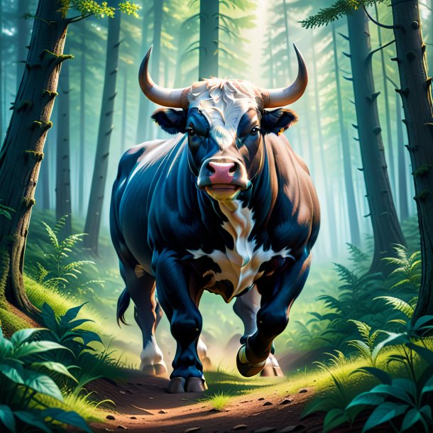 Ilustración de un toro en un vaquero en el bosque