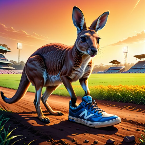 Drawing of a kangaroo in a shoes on the field