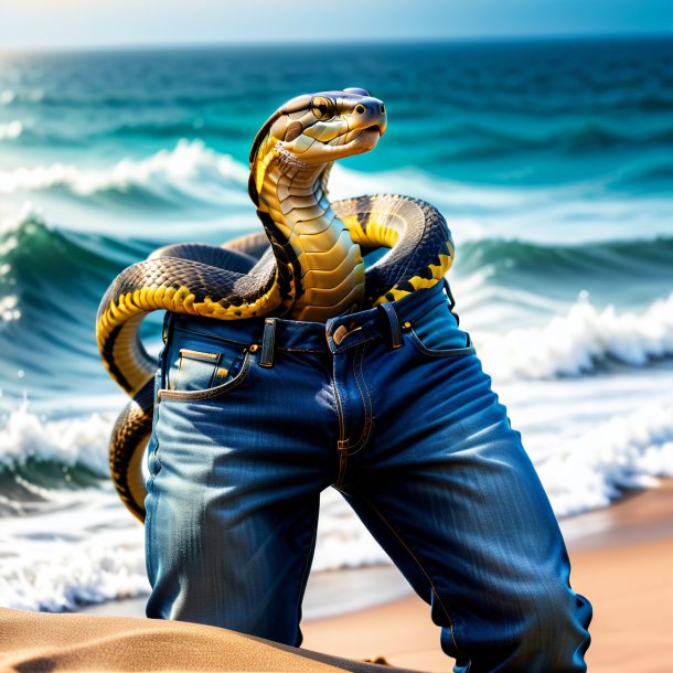 Photo of a cobra in a jeans in the sea